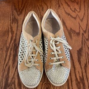 JOIE metallic woven Duha sneaker leather suede lace up EU40 US10 tan golden